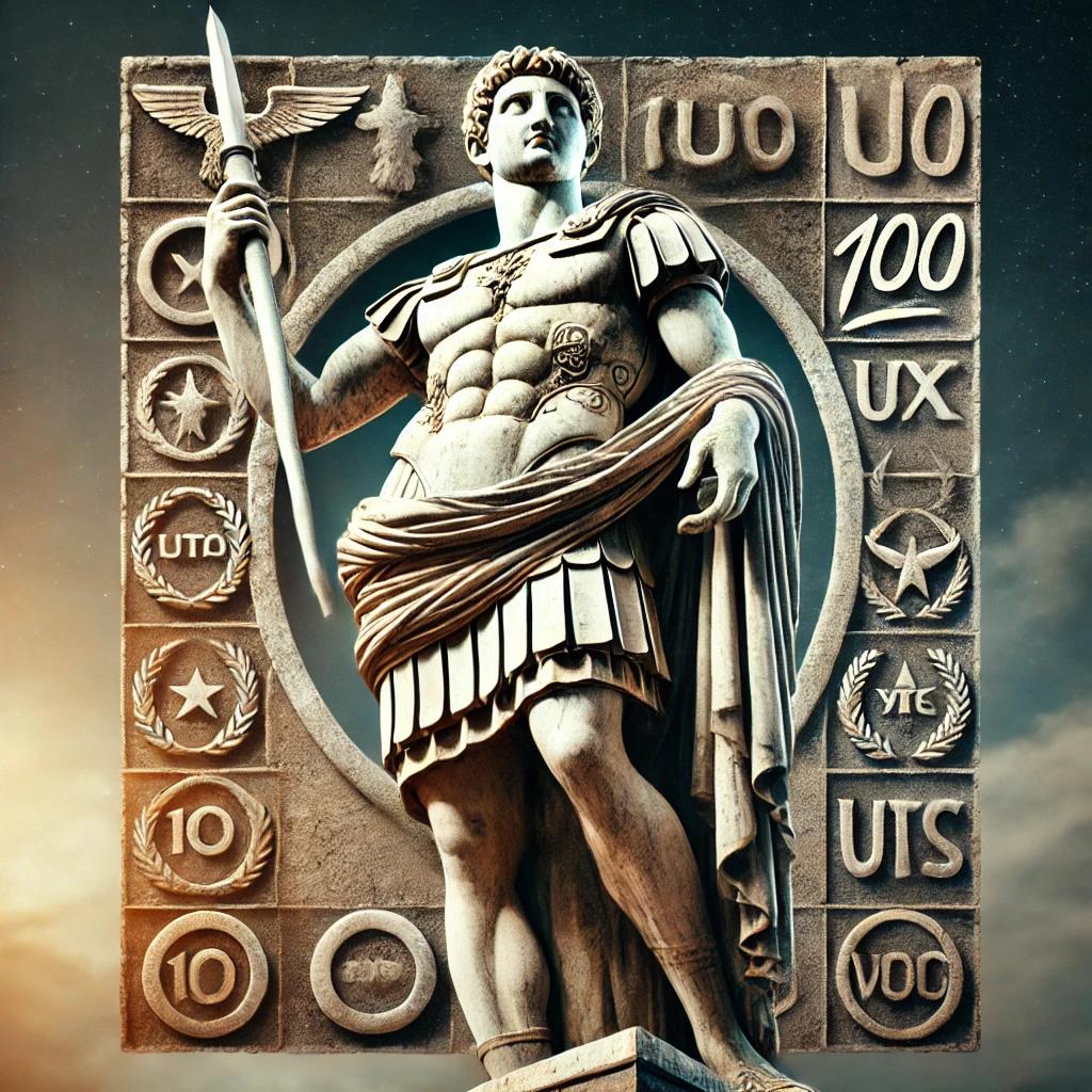 An ancient Roman statue symbolizing strength and virtue, standing tall and unyielding, representing the core essence of the challenge.