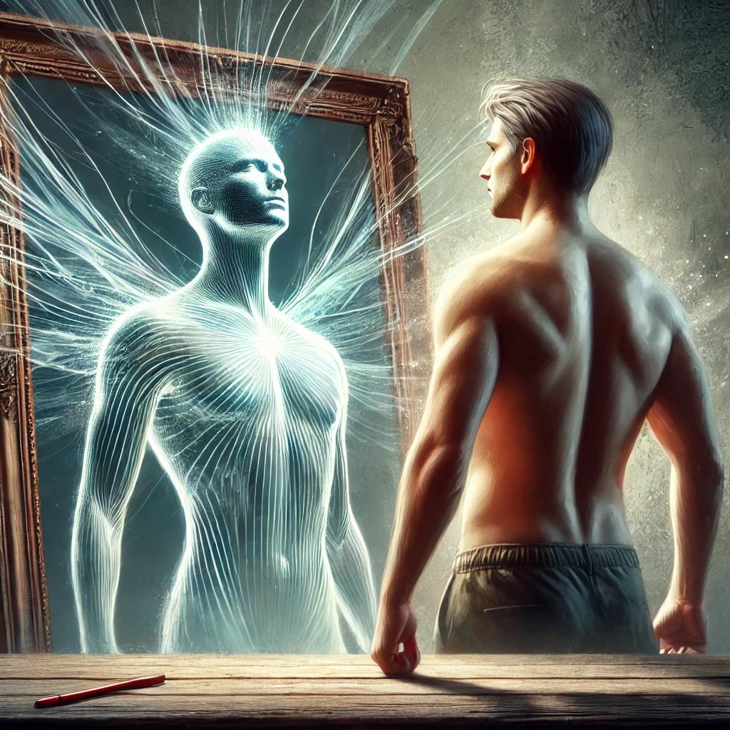 Image Prompt: A man standing before a mirror, with ghostly images of common excuses (like "I’m too busy" or "I’m not ready") fading away in the reflection. The image should symbolize the triumph over self-doubt and excuses.